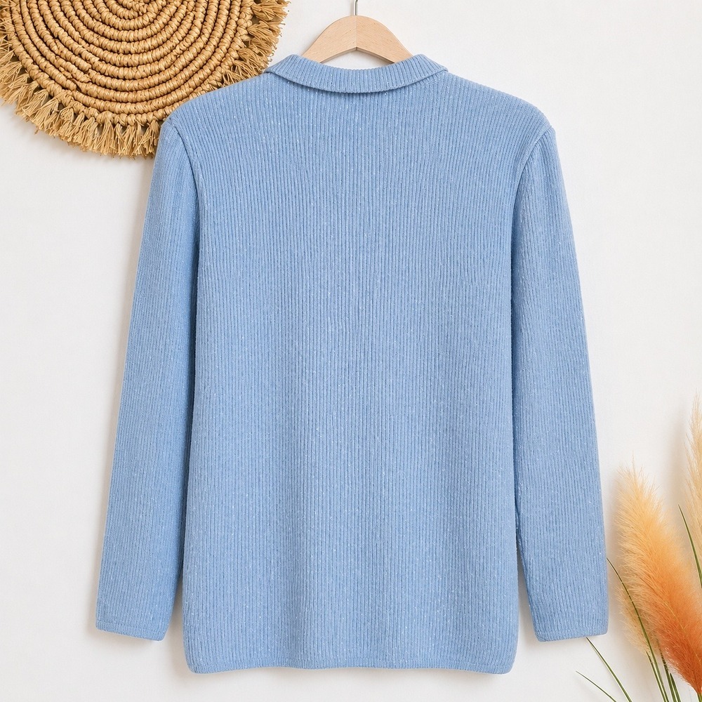 Free People x Celmo Shimmer Blue Three Button Cardi Sweater Cardigan SZ MediumY - Picture 3 of 9